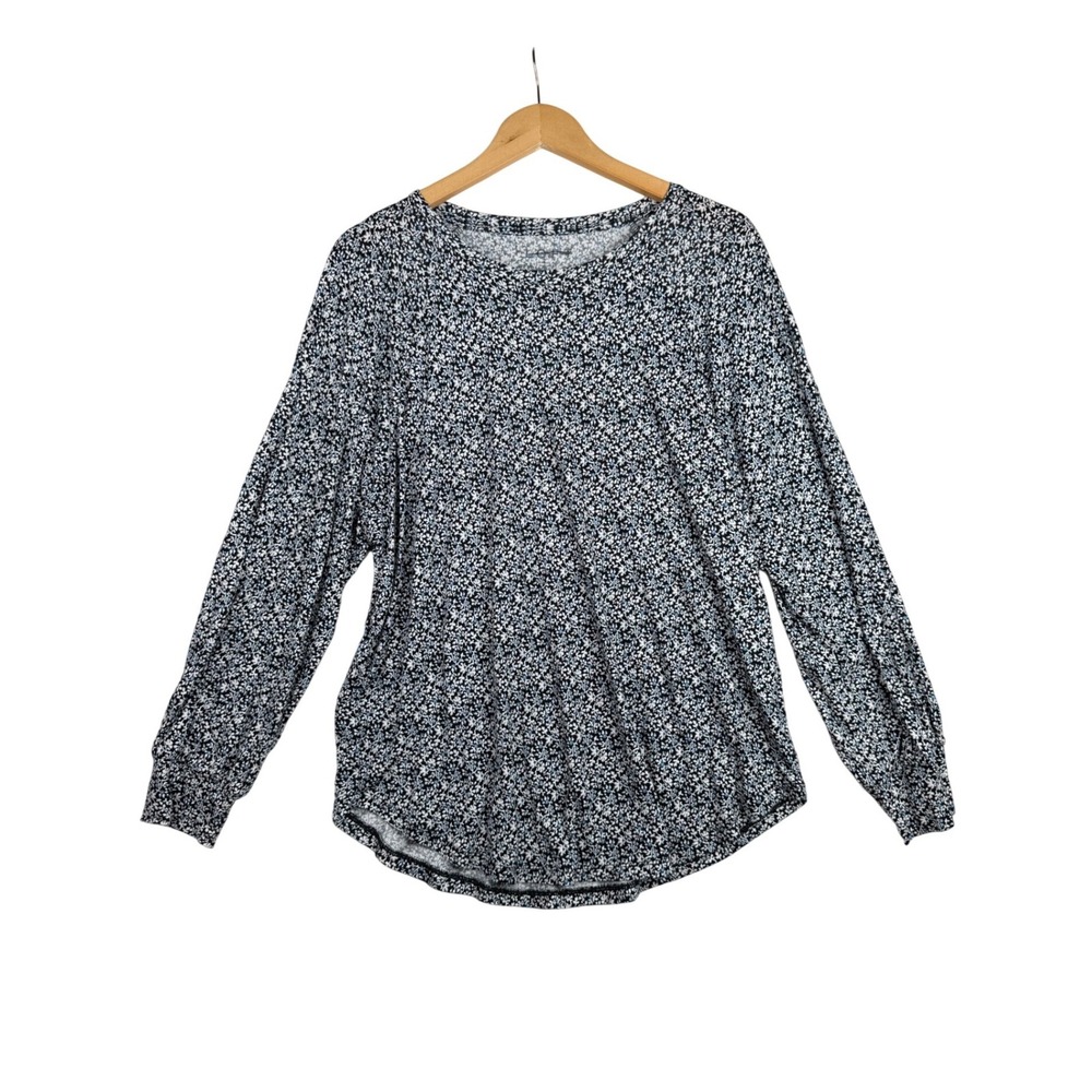 Loft Floral Print Long Sleeve Blouse size‎ Large Black/Blue/White